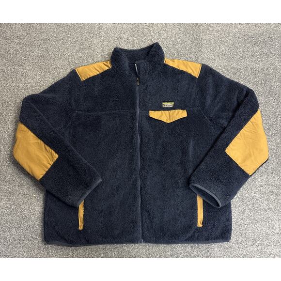LL Bean Deep Pile Sherpa Fleece Full Zip Jacket Mens 2XL Navy Blue - Picture 1 of 7